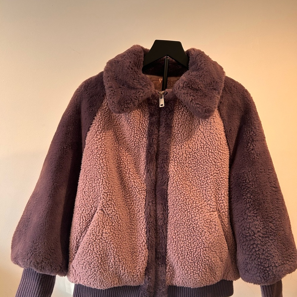 UGG Two-Tone Plush Teddy Jacket in Mauve and Dusty Pink